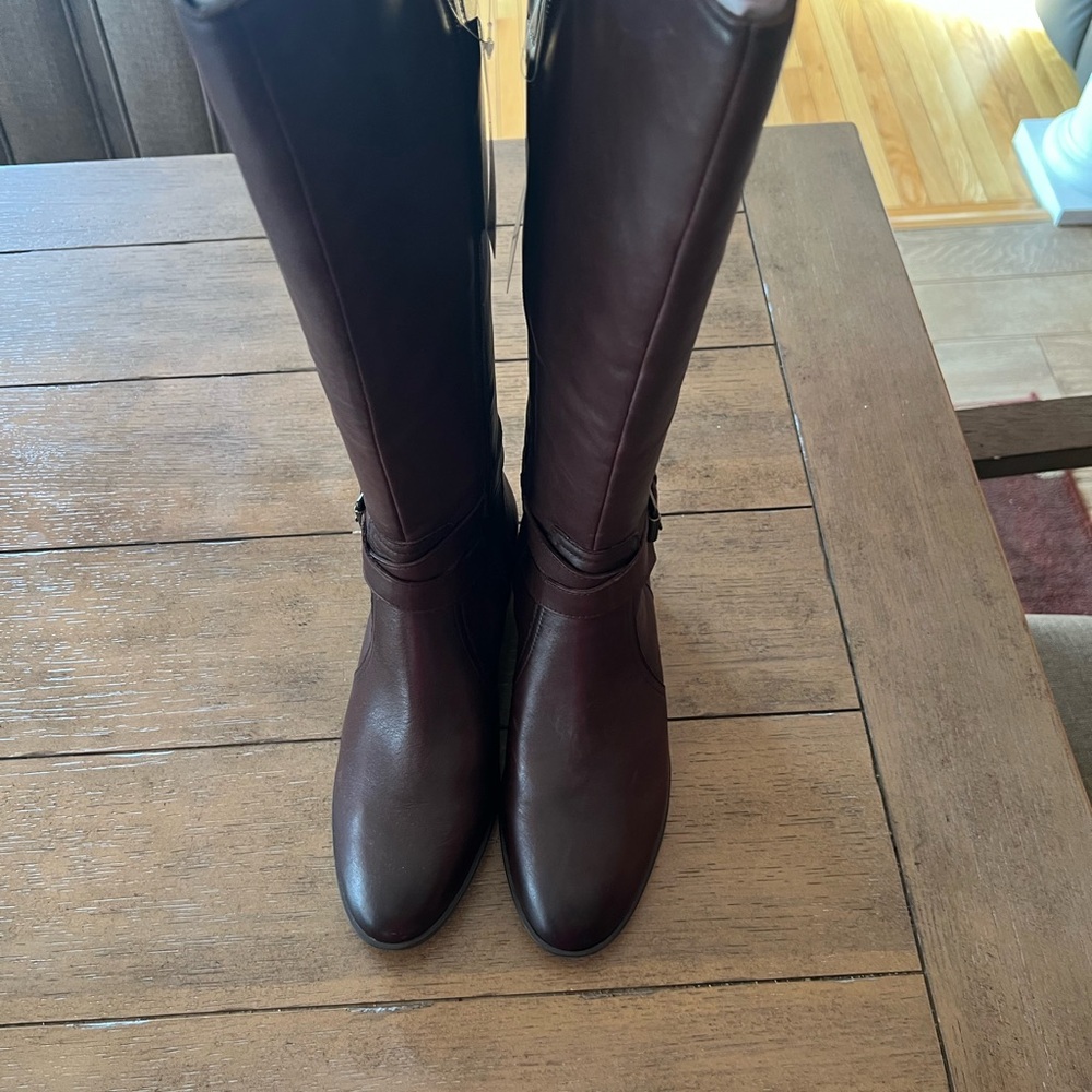 Naturalizer Rena Elegant Brown Leather Knee-High Boots (Wide Calf) MSRP $219